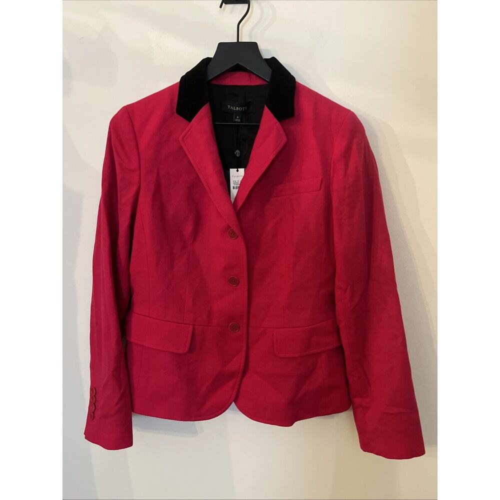 NEW Talbots Marzotto Blazer Size 8 Pink Black Velvet Lapel Pockets 99% Wool - Picture 1 of 14